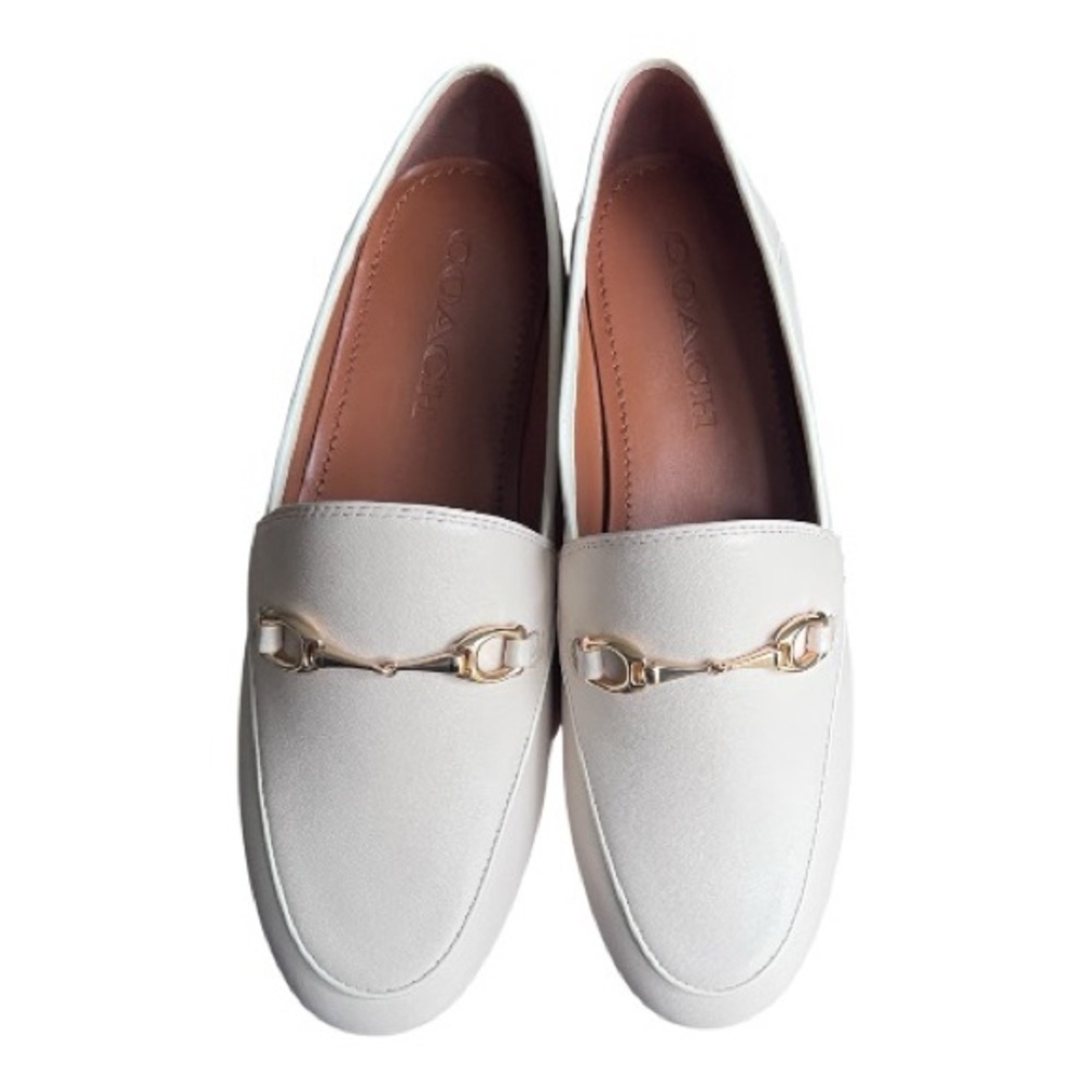 COACH Haley Women's White Chalk Leather Gold Horsebit Loafers NEW Size 5.5 - Picture 10 of 11